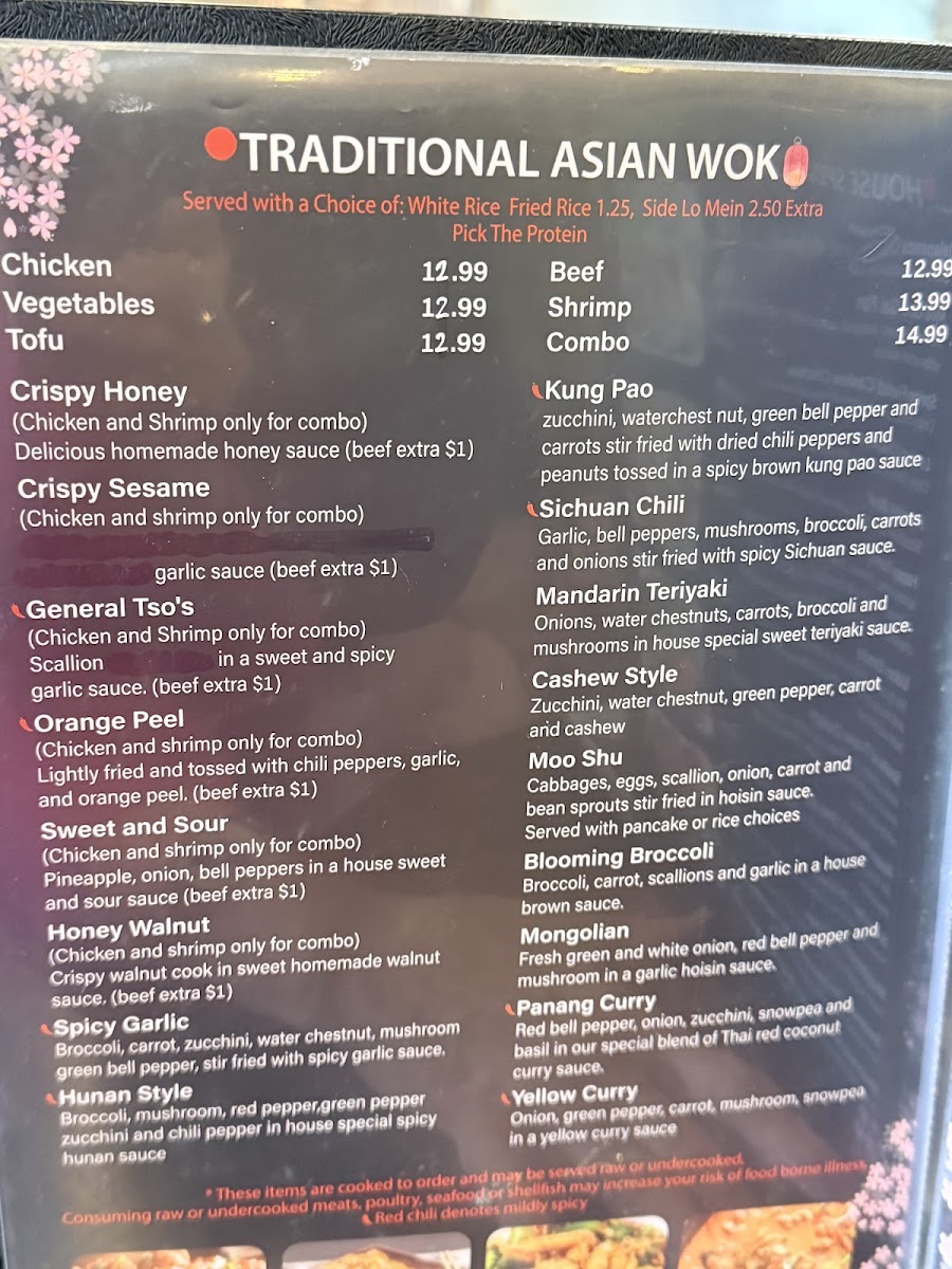 Saki Asian Restaurant menu board