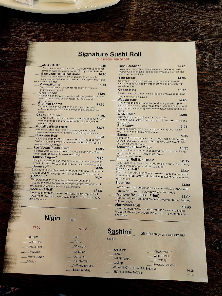 Saki Asian Restaurant menu board
