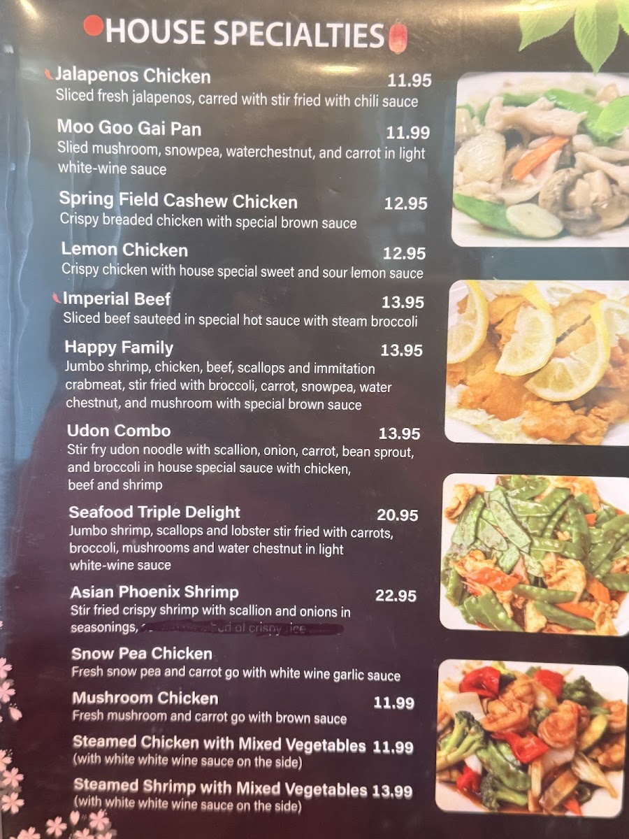 Saki Asian Restaurant menu board