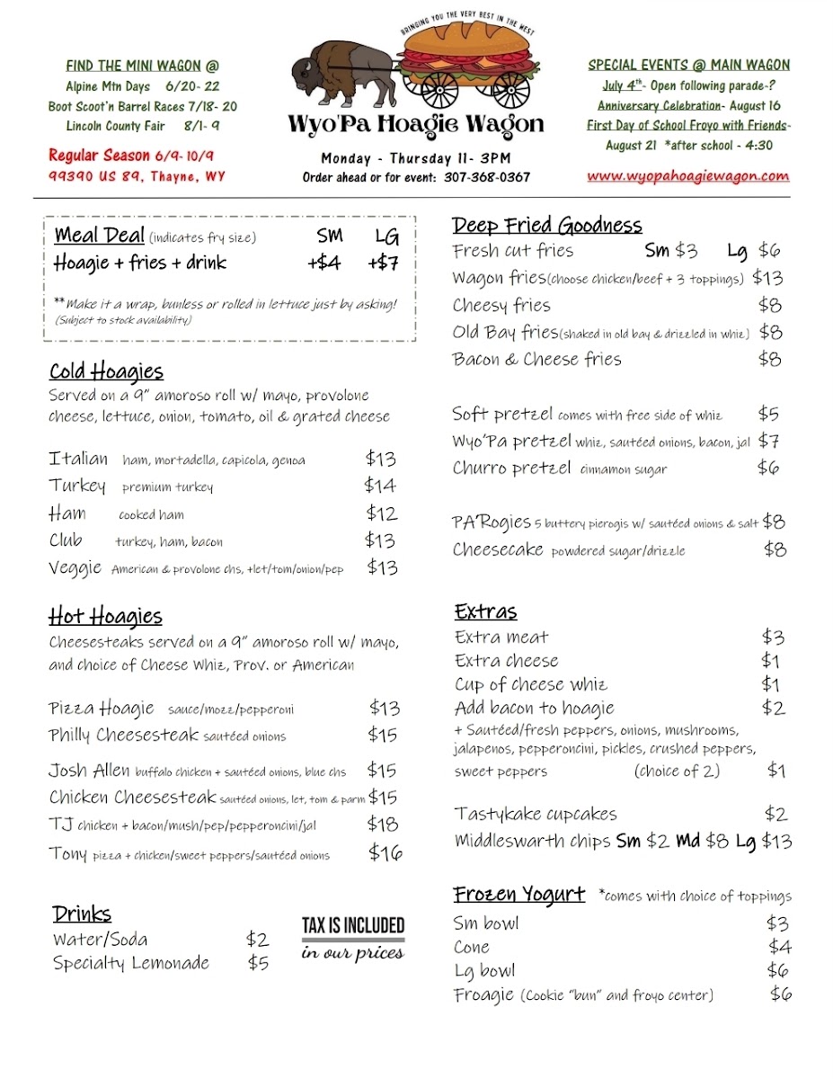 Wyo'Pa Hoagie Wagon menu board