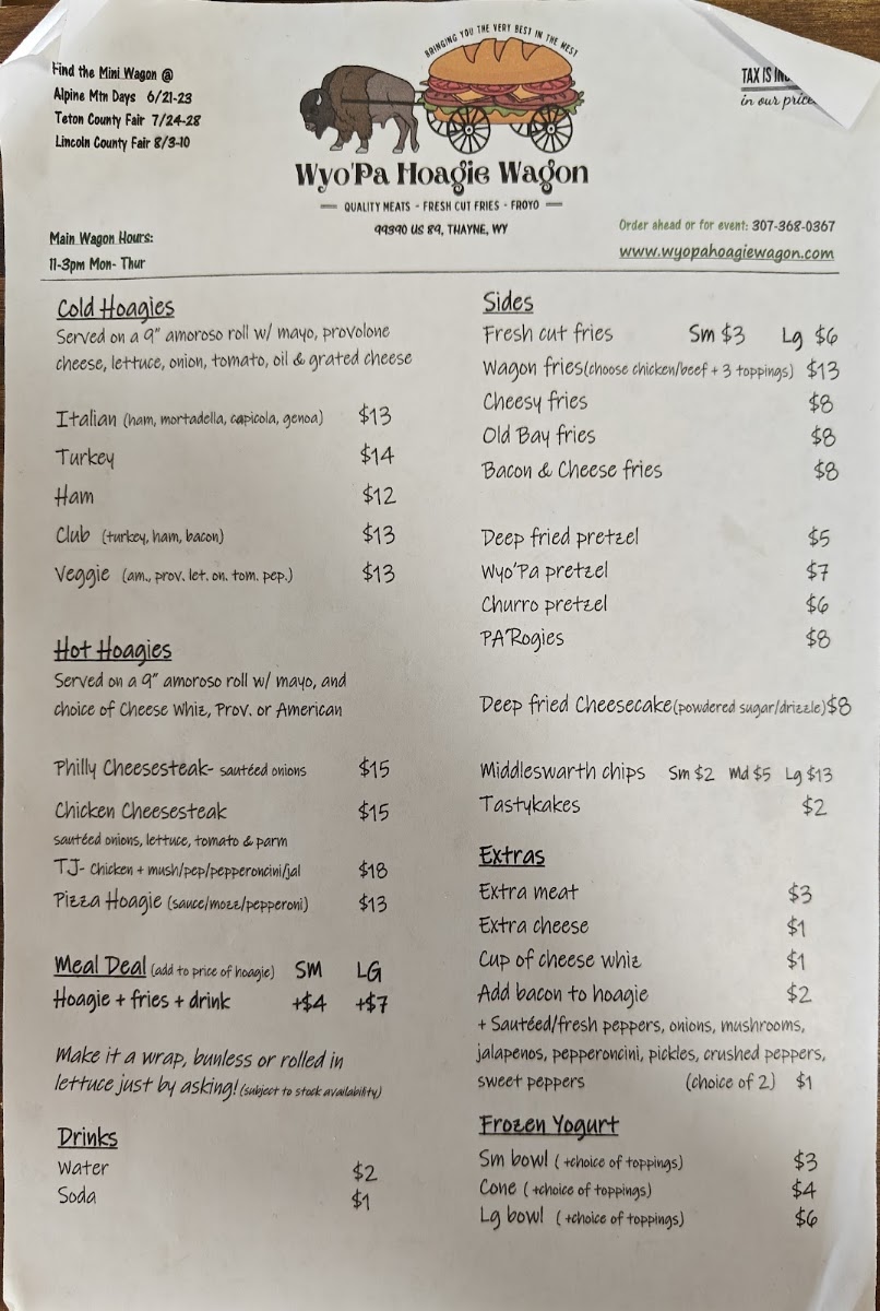 Wyo'Pa Hoagie Wagon menu board