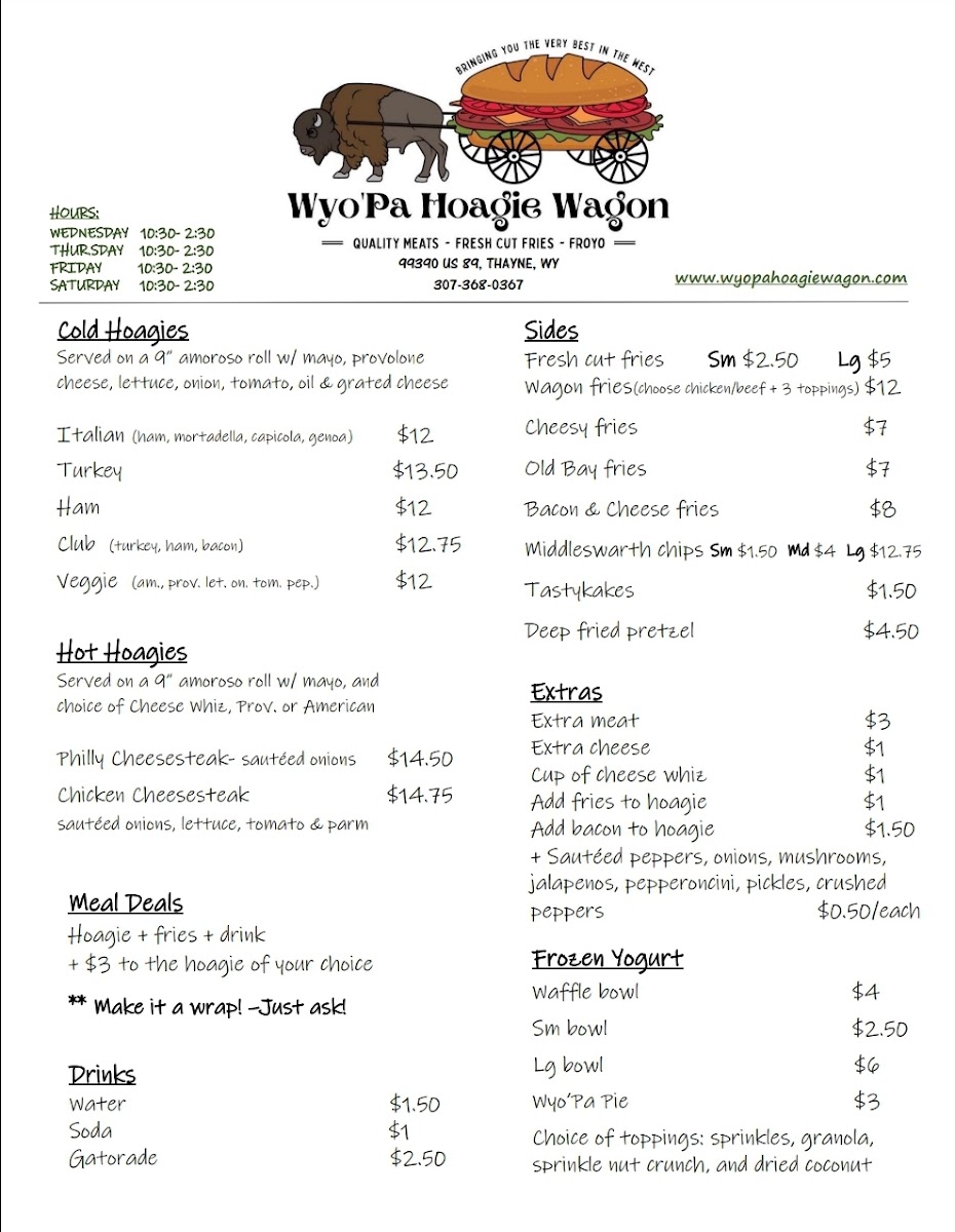 Wyo'Pa Hoagie Wagon menu board