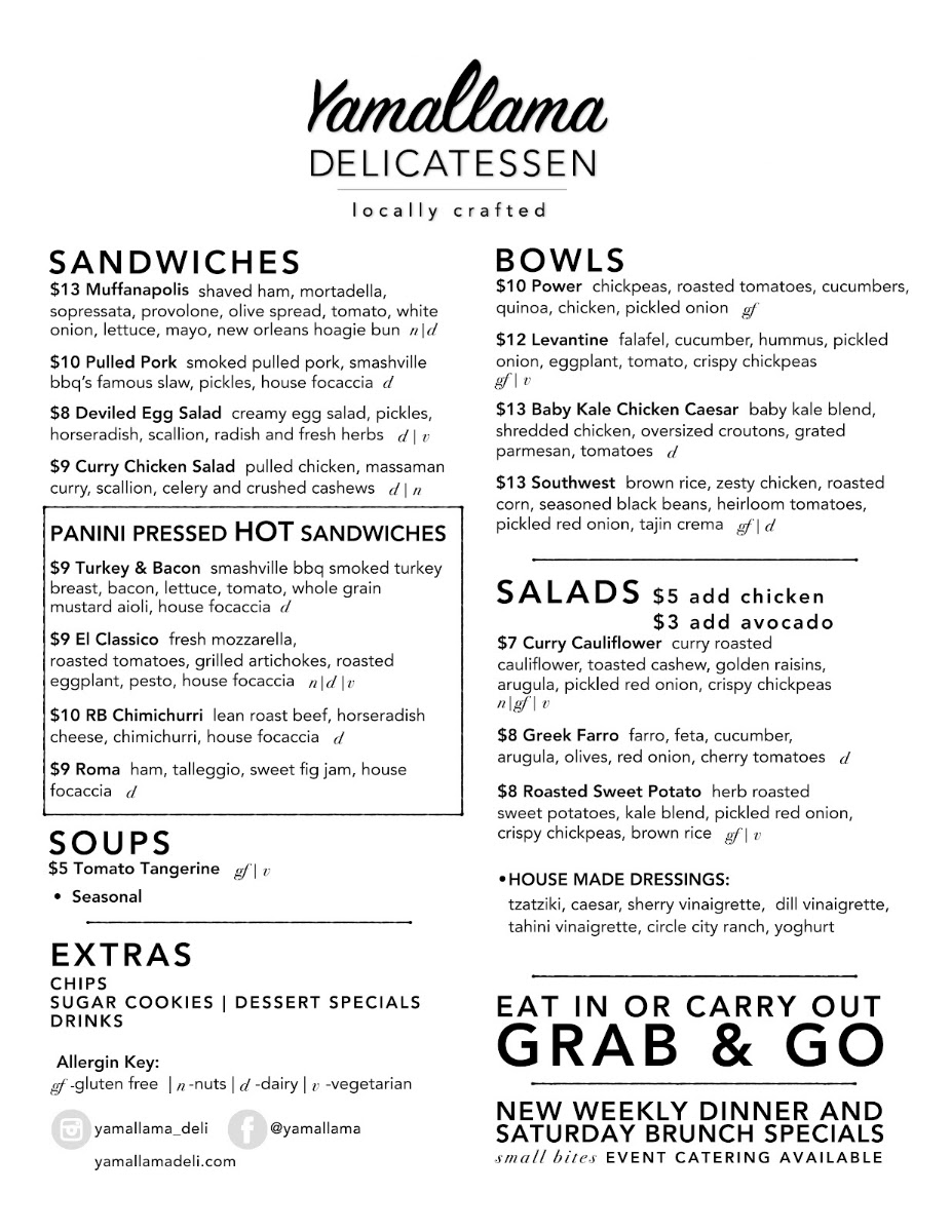 Yamallama Delicatessen menu board