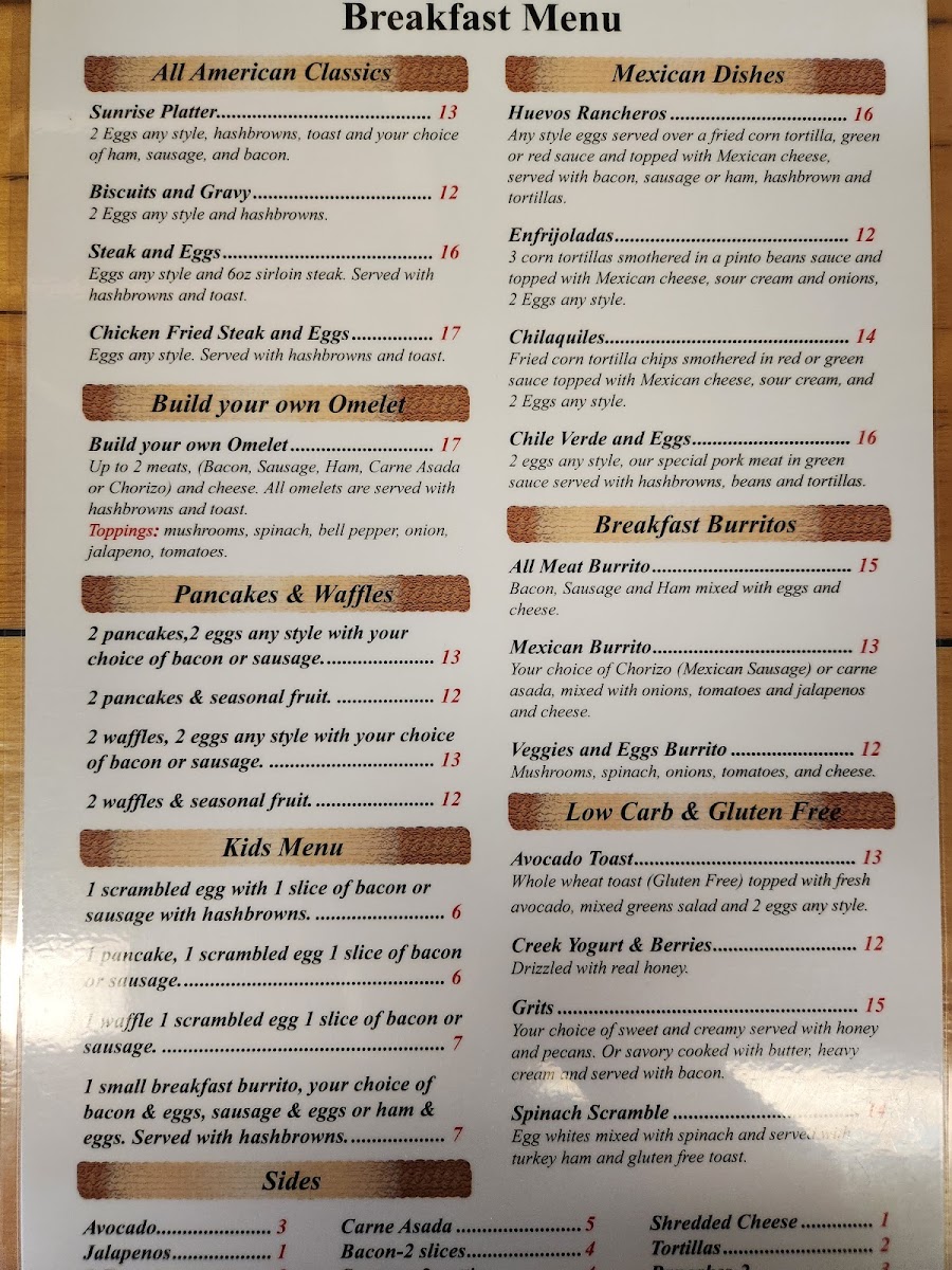 El Rodeo Authentic Mexican Restaurant menu board