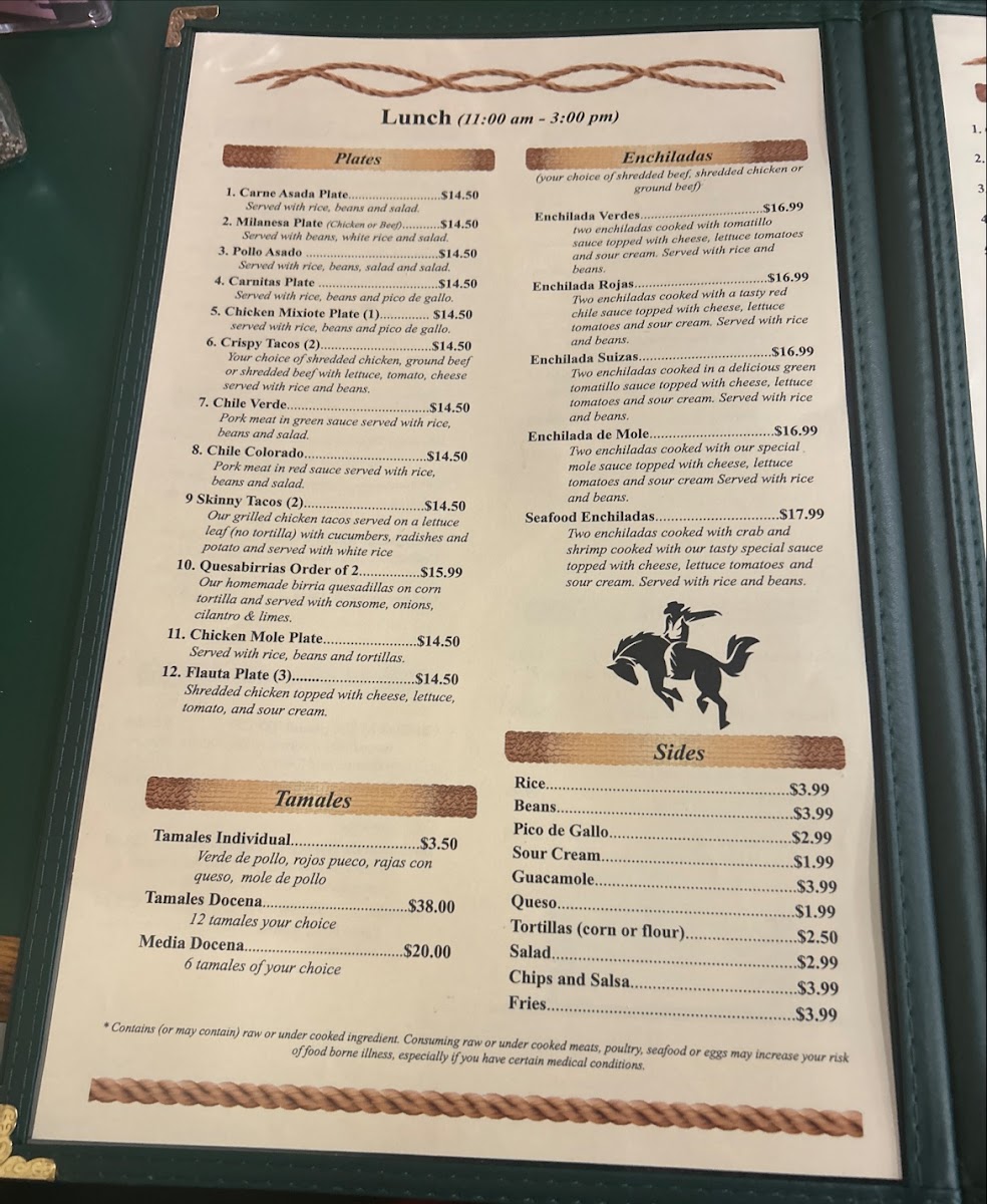 El Rodeo Authentic Mexican Restaurant menu board