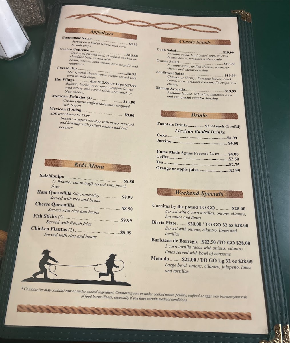 El Rodeo Authentic Mexican Restaurant menu board