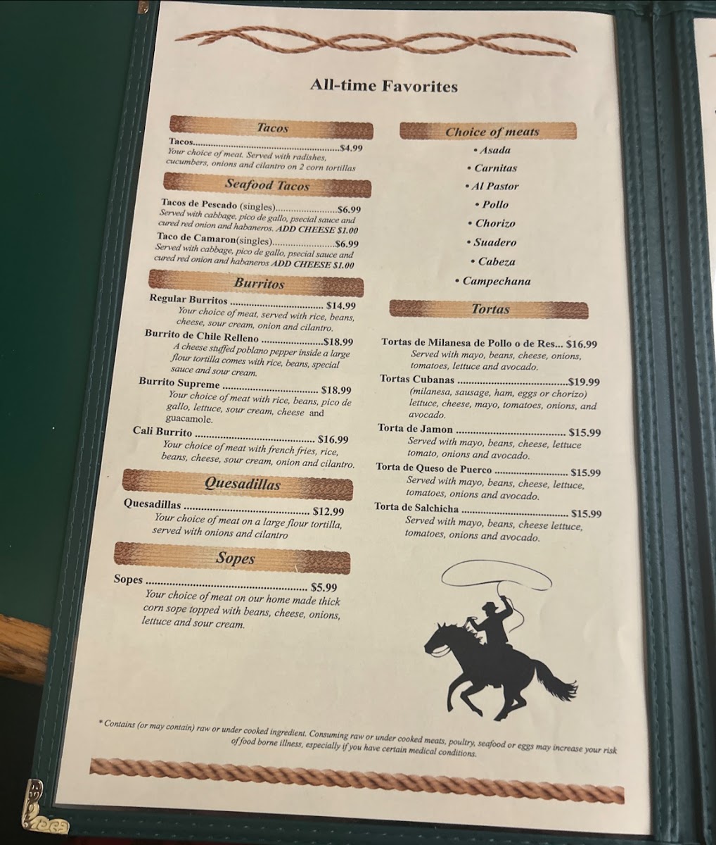 El Rodeo Authentic Mexican Restaurant menu board