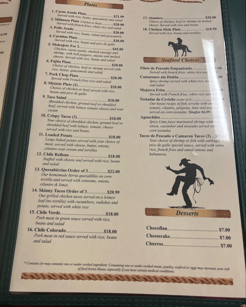 El Rodeo Authentic Mexican Restaurant menu board