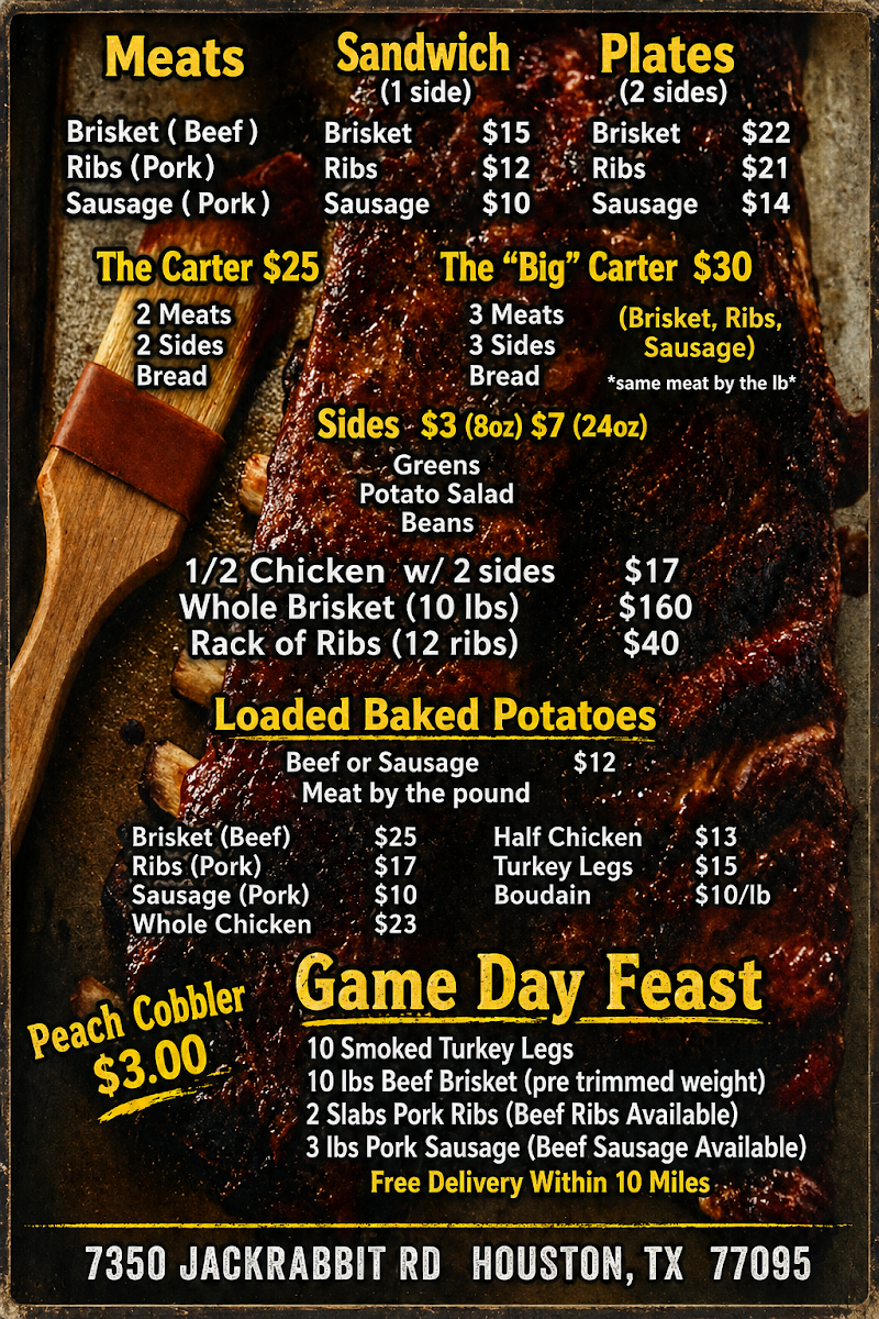 Carter's BBQ & Greens menu board