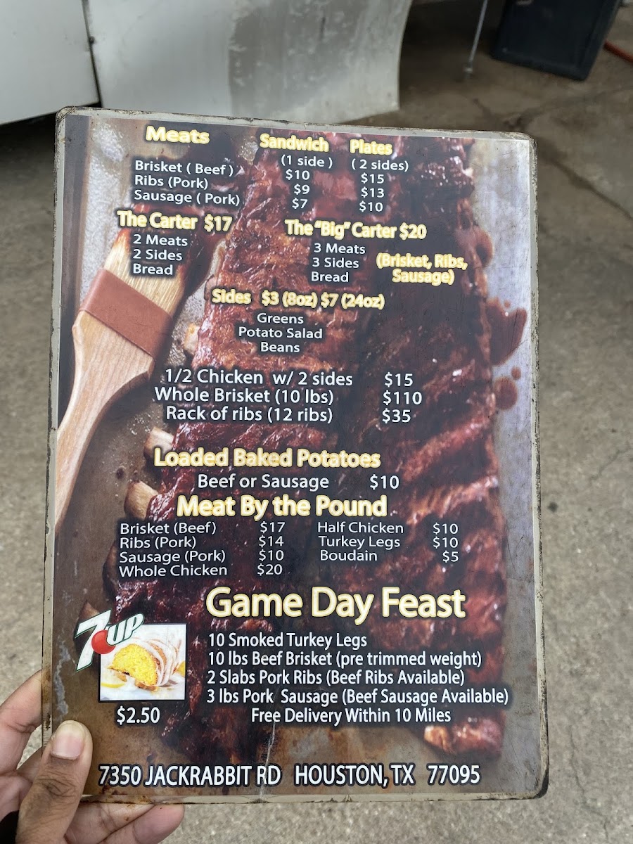 Carter's BBQ & Greens menu board