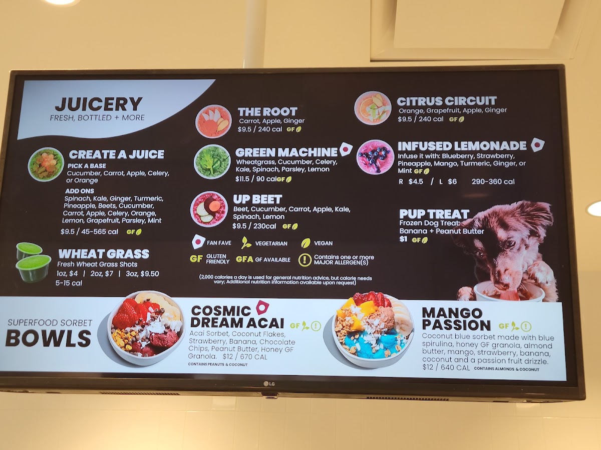 Beyond Juicery + Eatery menu board