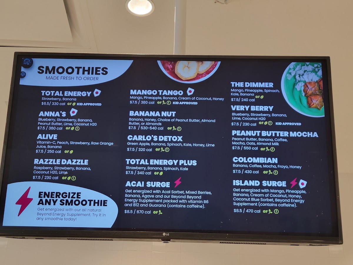 Beyond Juicery + Eatery menu board