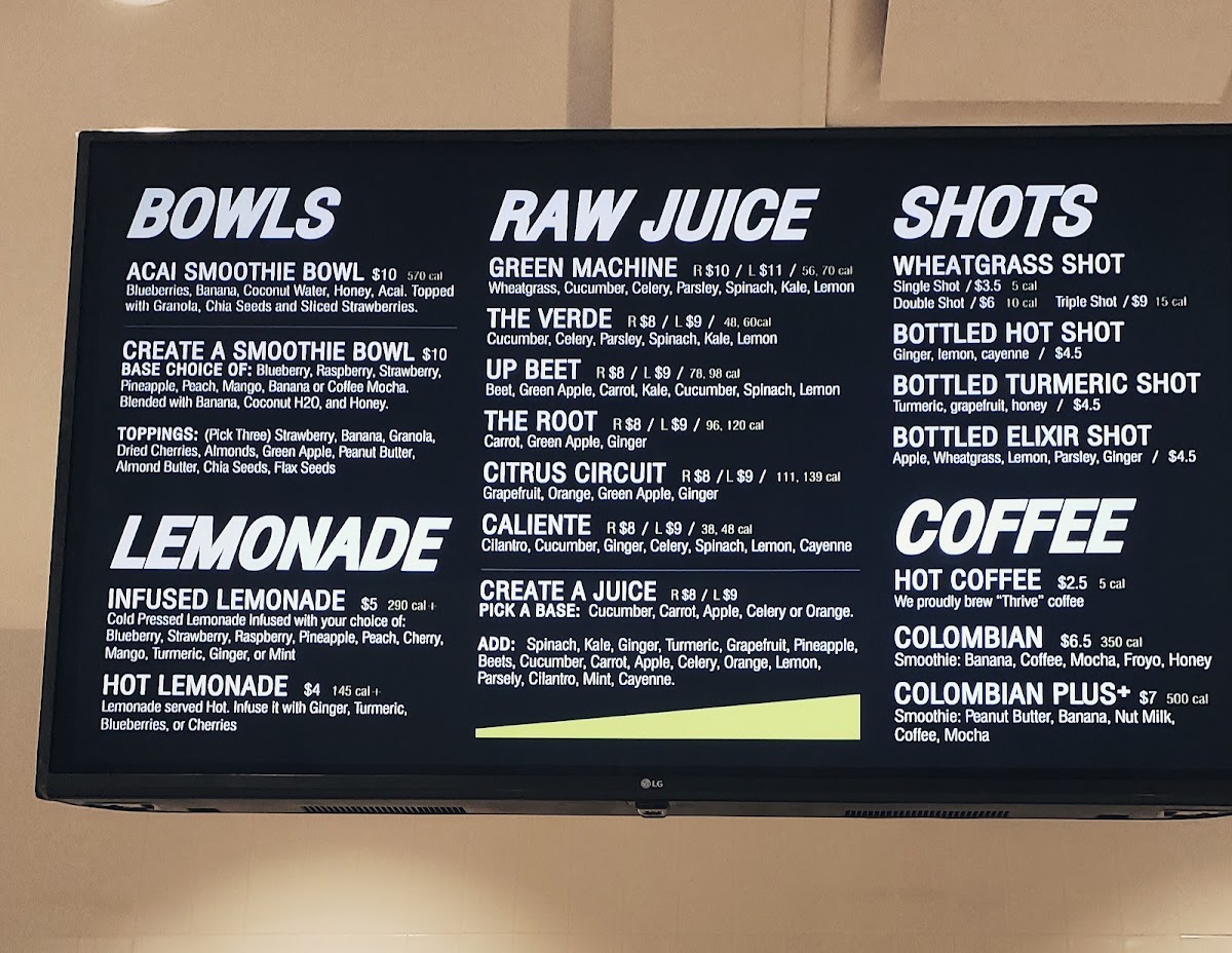 Beyond Juicery + Eatery menu board