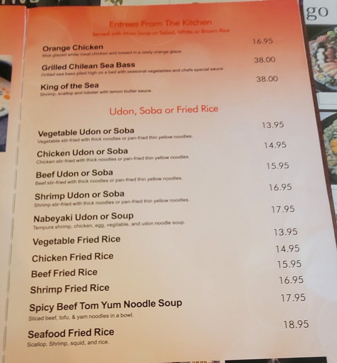 Golden Mango menu board