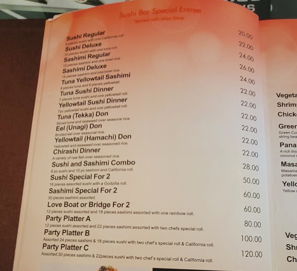 Golden Mango menu board