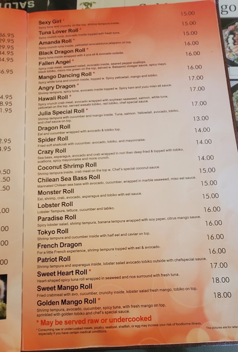 Golden Mango menu board