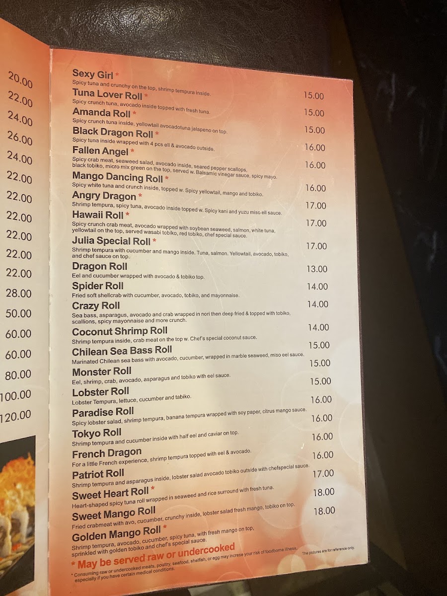 Golden Mango menu board