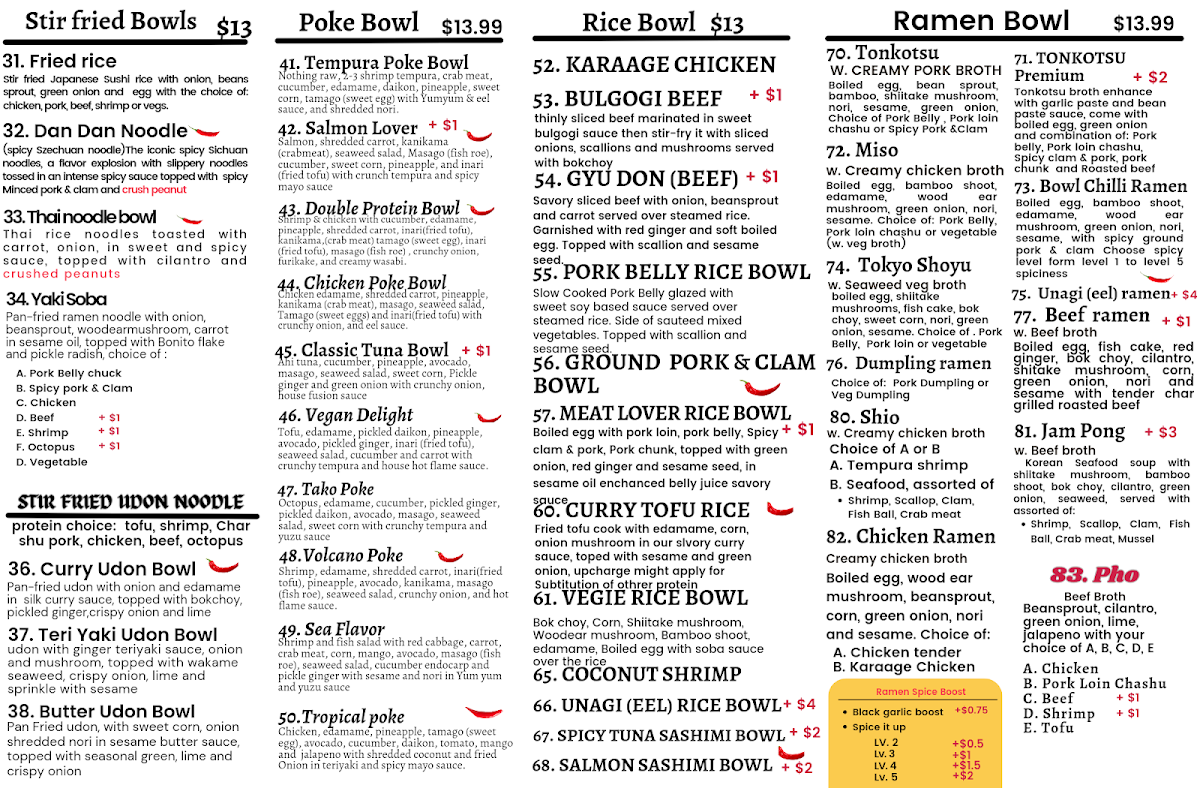 Bowl Boba Gahanna menu board