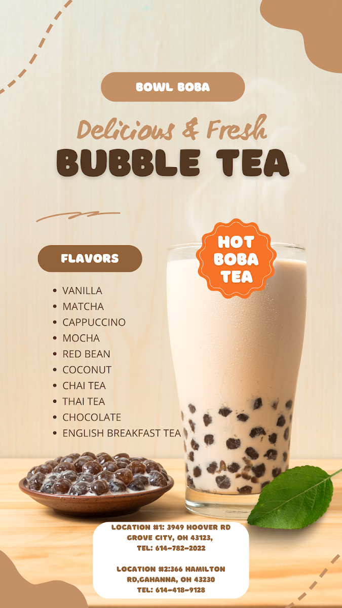 Bowl Boba Gahanna menu board