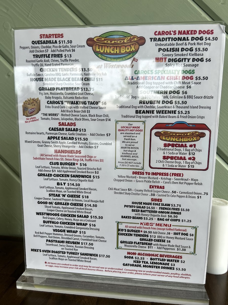 Carol's Lunchbox at Westwoods menu board