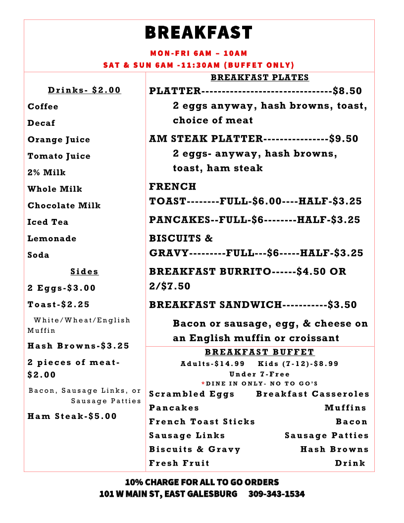 Motzee's Cardinal Inn menu board