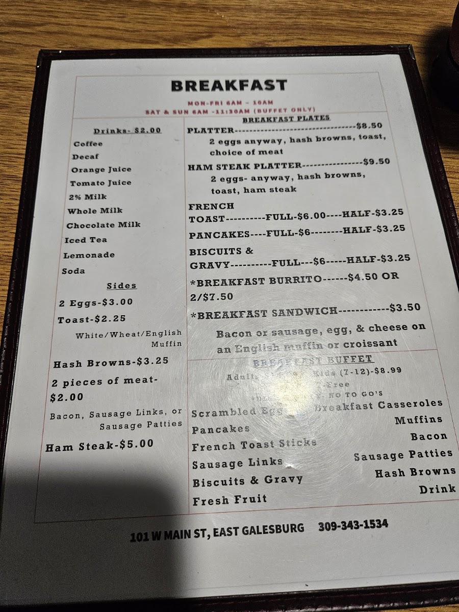 Motzee's Cardinal Inn menu board