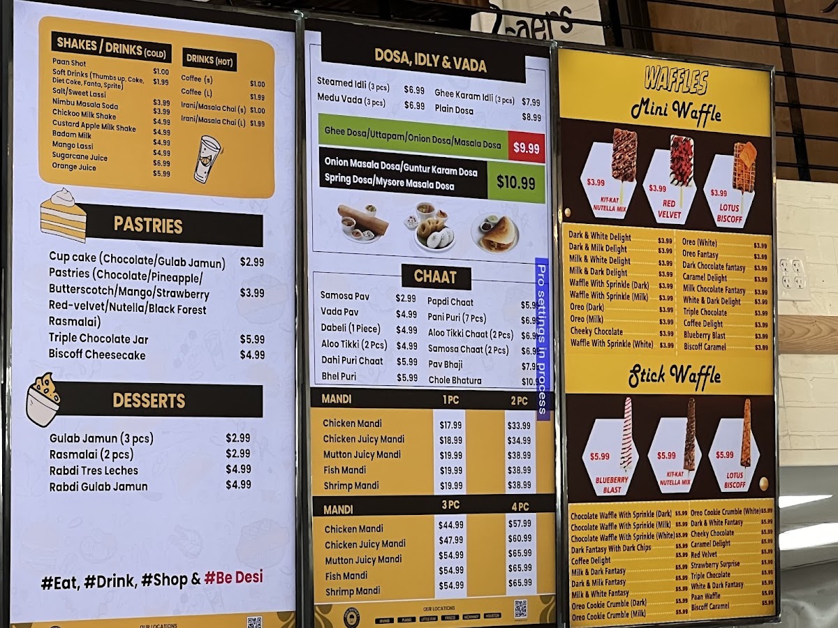 Desi District - Prosper, TX menu board