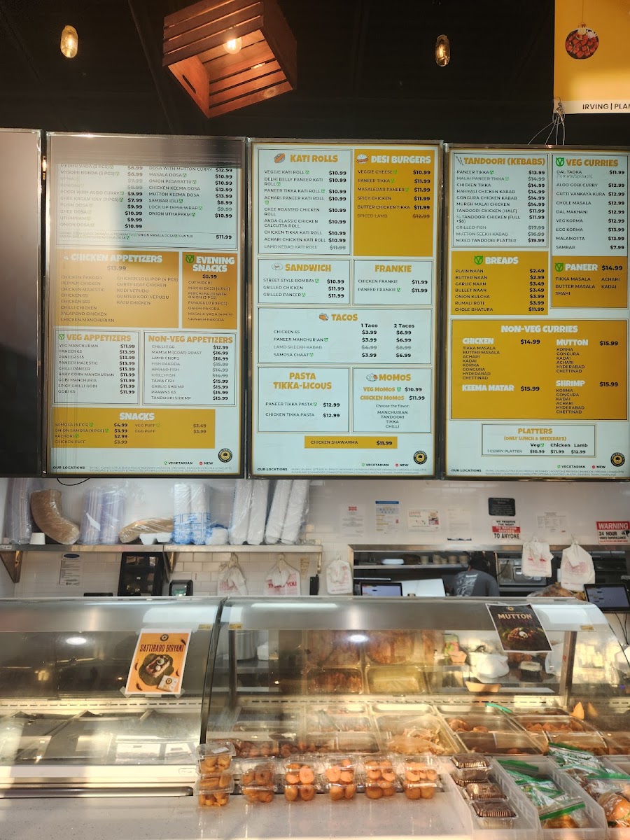 Desi District - Prosper, TX menu board