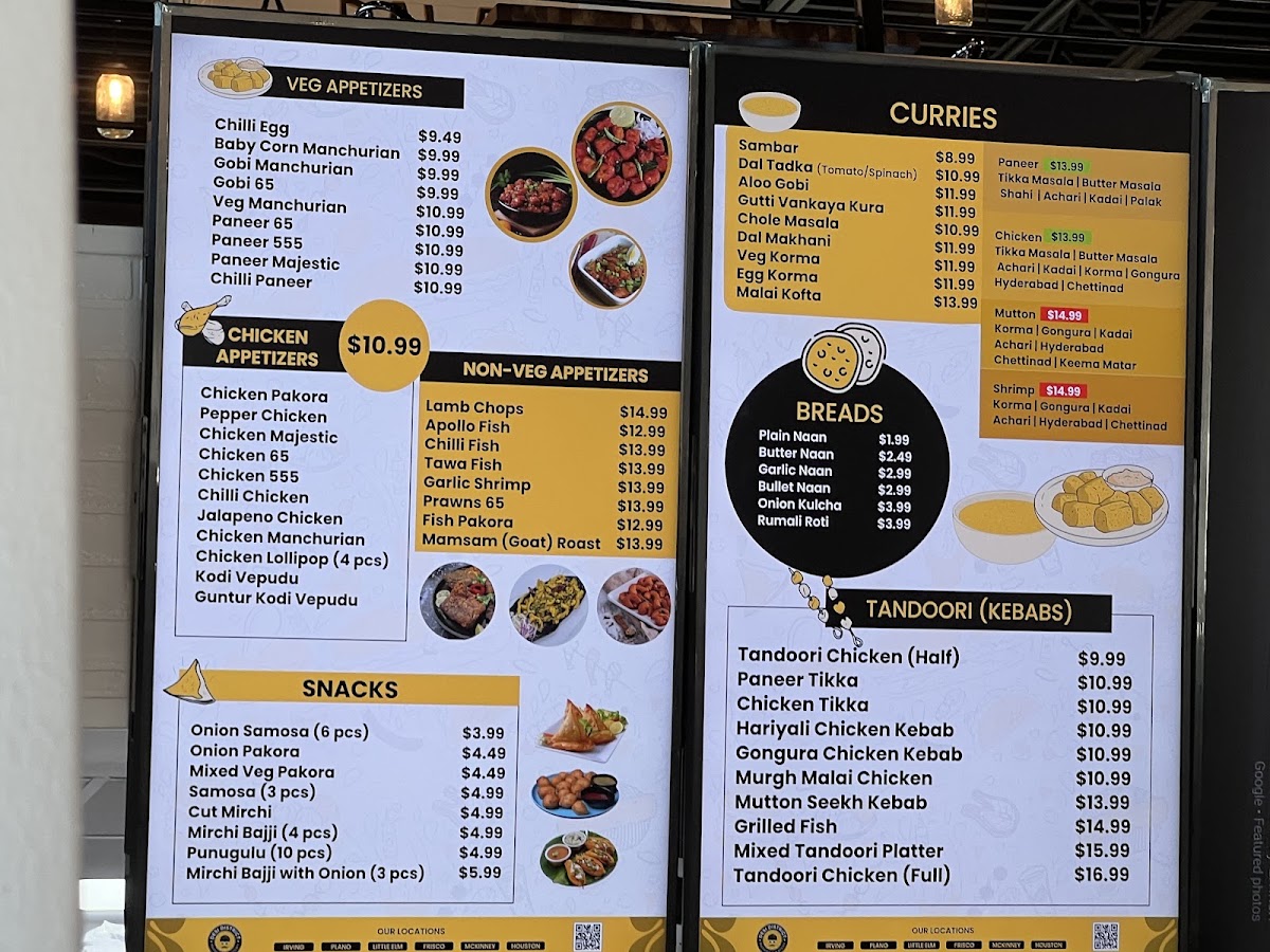 Desi District - Prosper, TX menu board