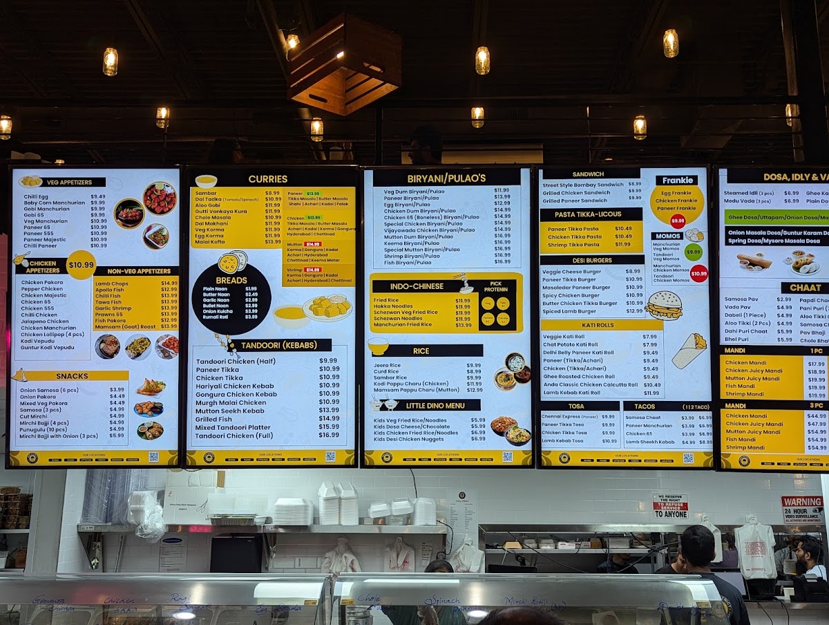 Desi District - Prosper, TX menu board