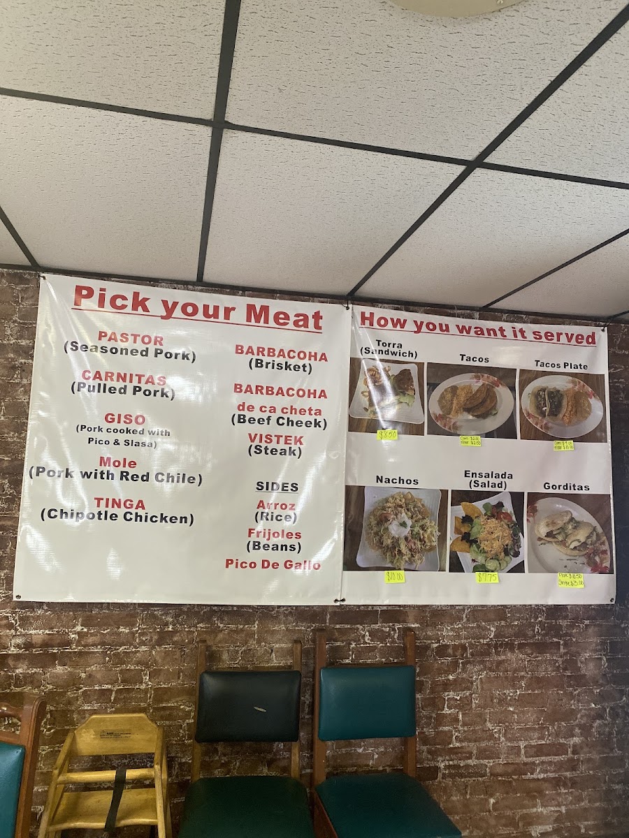 Tellez Taqueria menu board