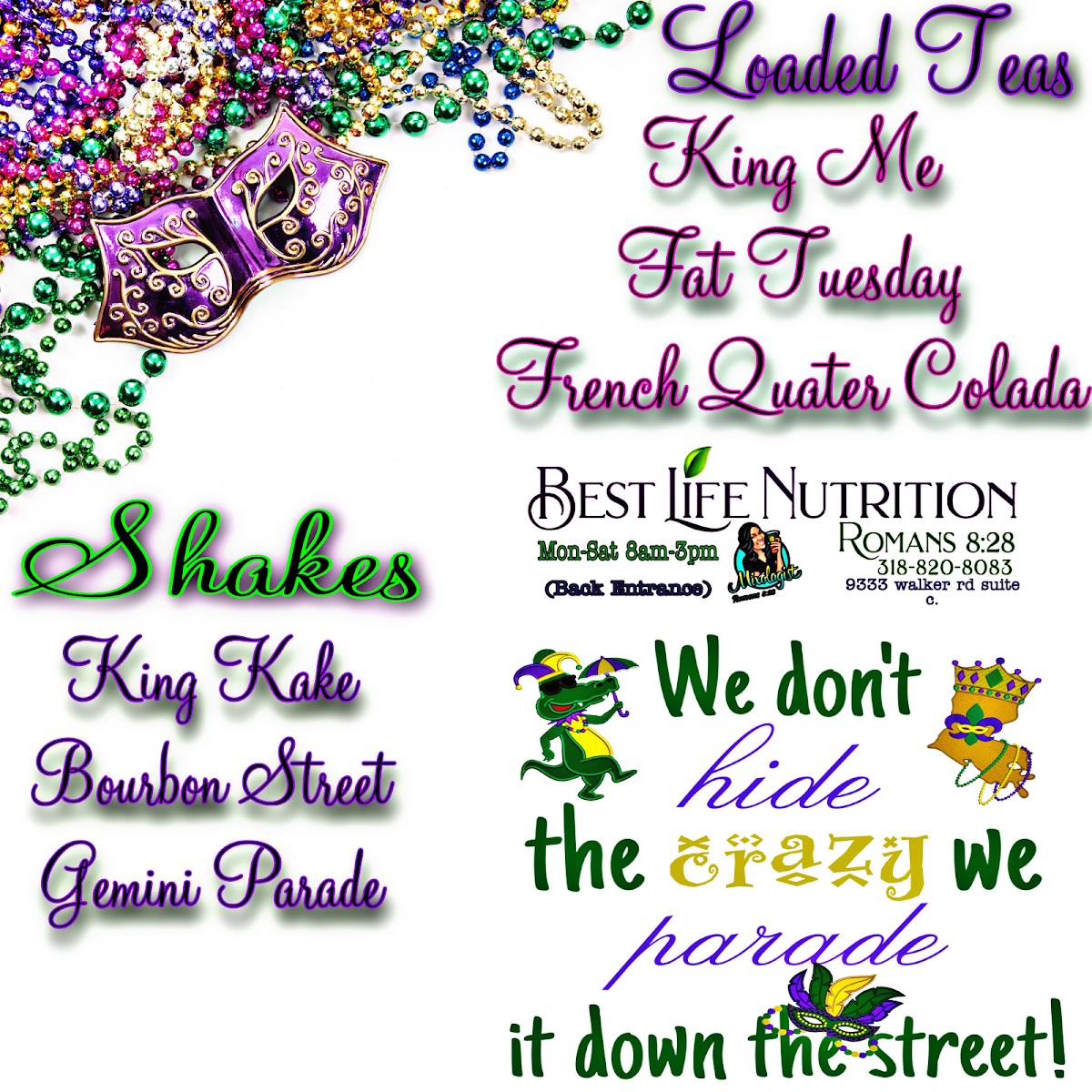 Best Life Nutrition LLC menu board
