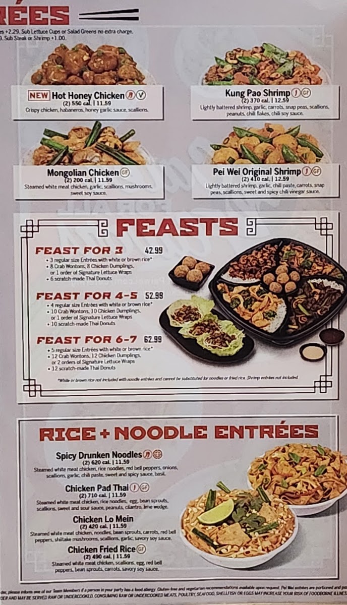 Pei Wei Asian Kitchen menu board