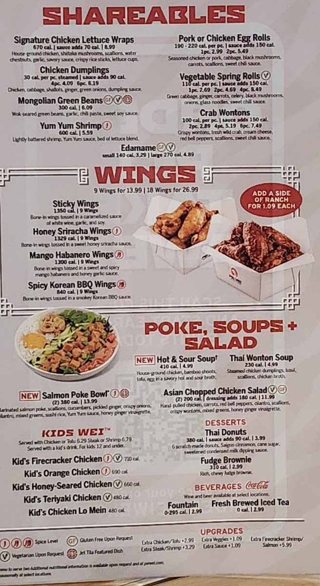 Pei Wei Asian Kitchen menu board