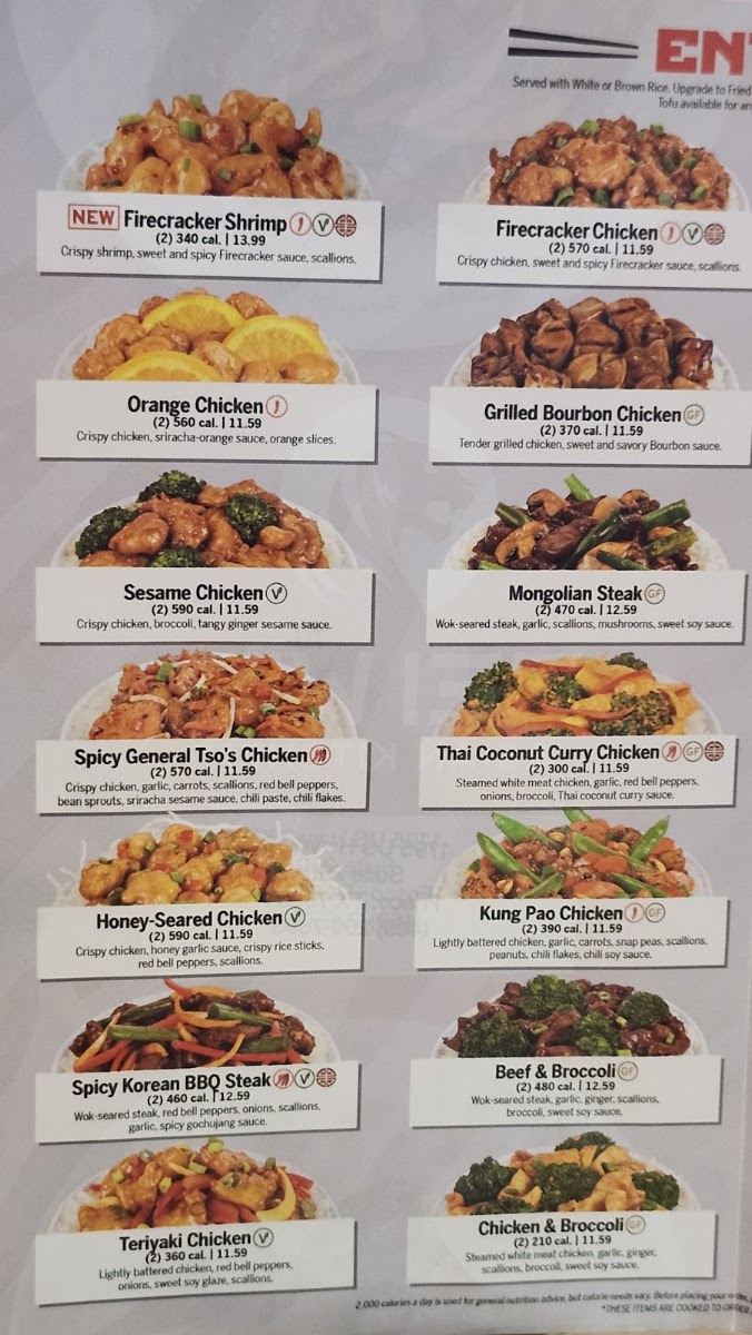 Pei Wei Asian Kitchen menu board