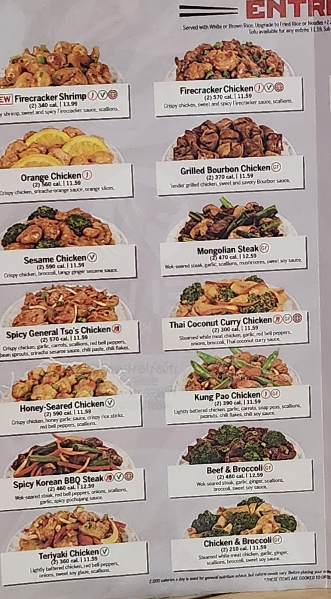 Pei Wei Asian Kitchen menu board