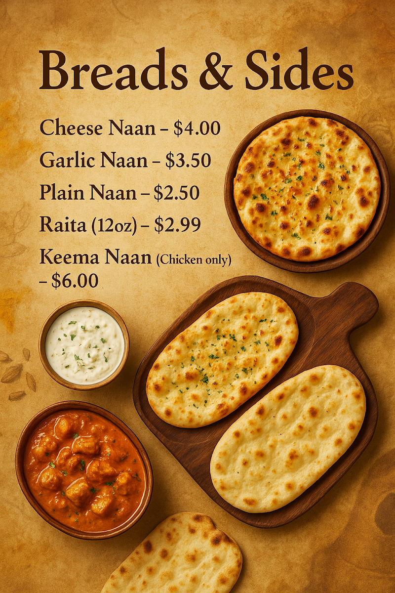 Everest Tandoori & Curry'Best Indian Food In Lathorp' menu board