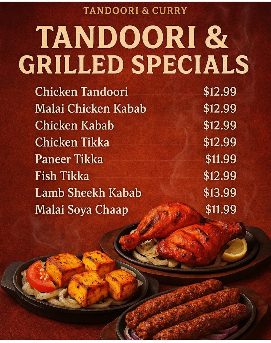 Everest Tandoori & Curry'Best Indian Food In Lathorp' menu board