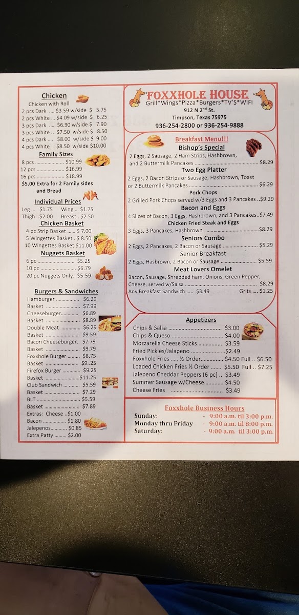 The Foxxhole House menu board