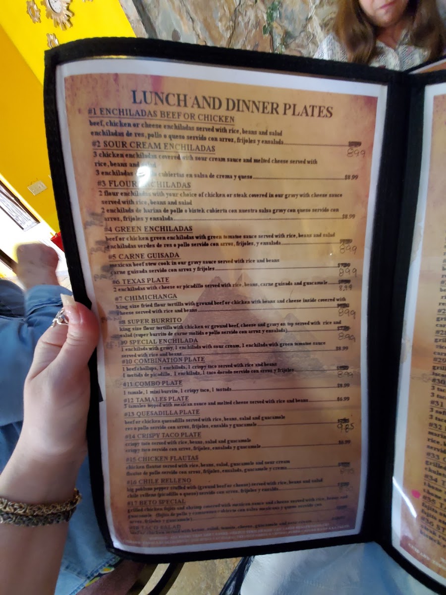 Estrella Restaurant Mexican Food menu board