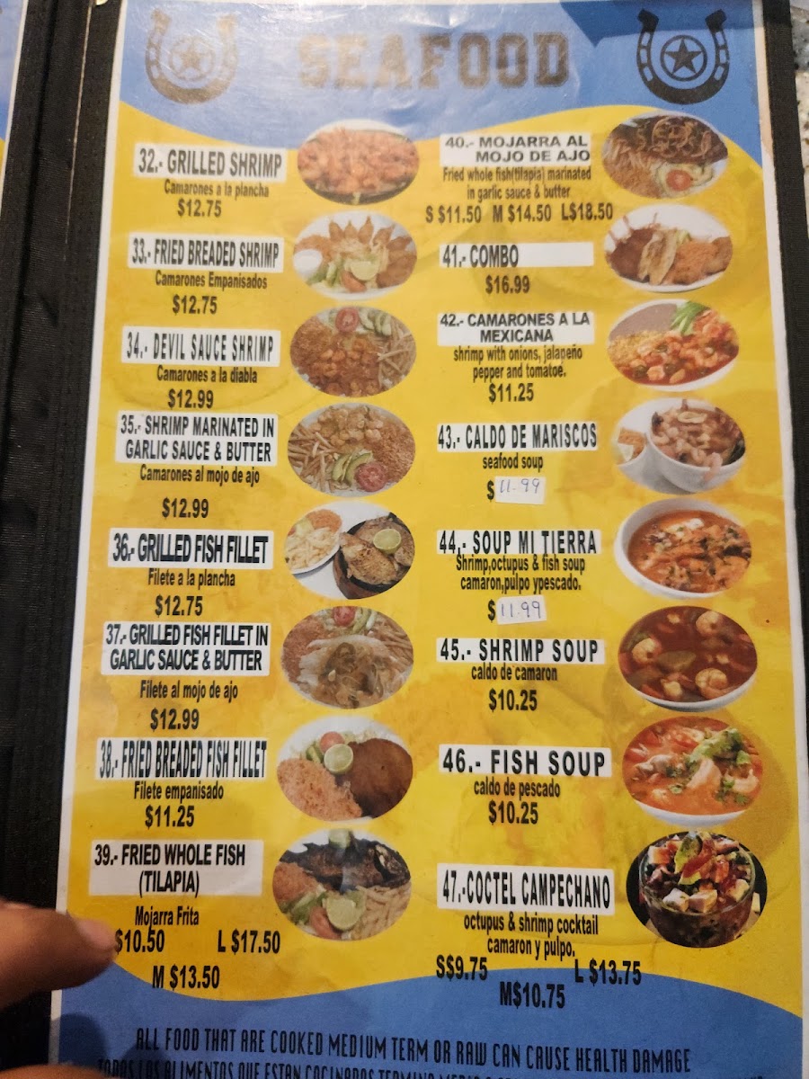 Estrella Restaurant Mexican Food menu board