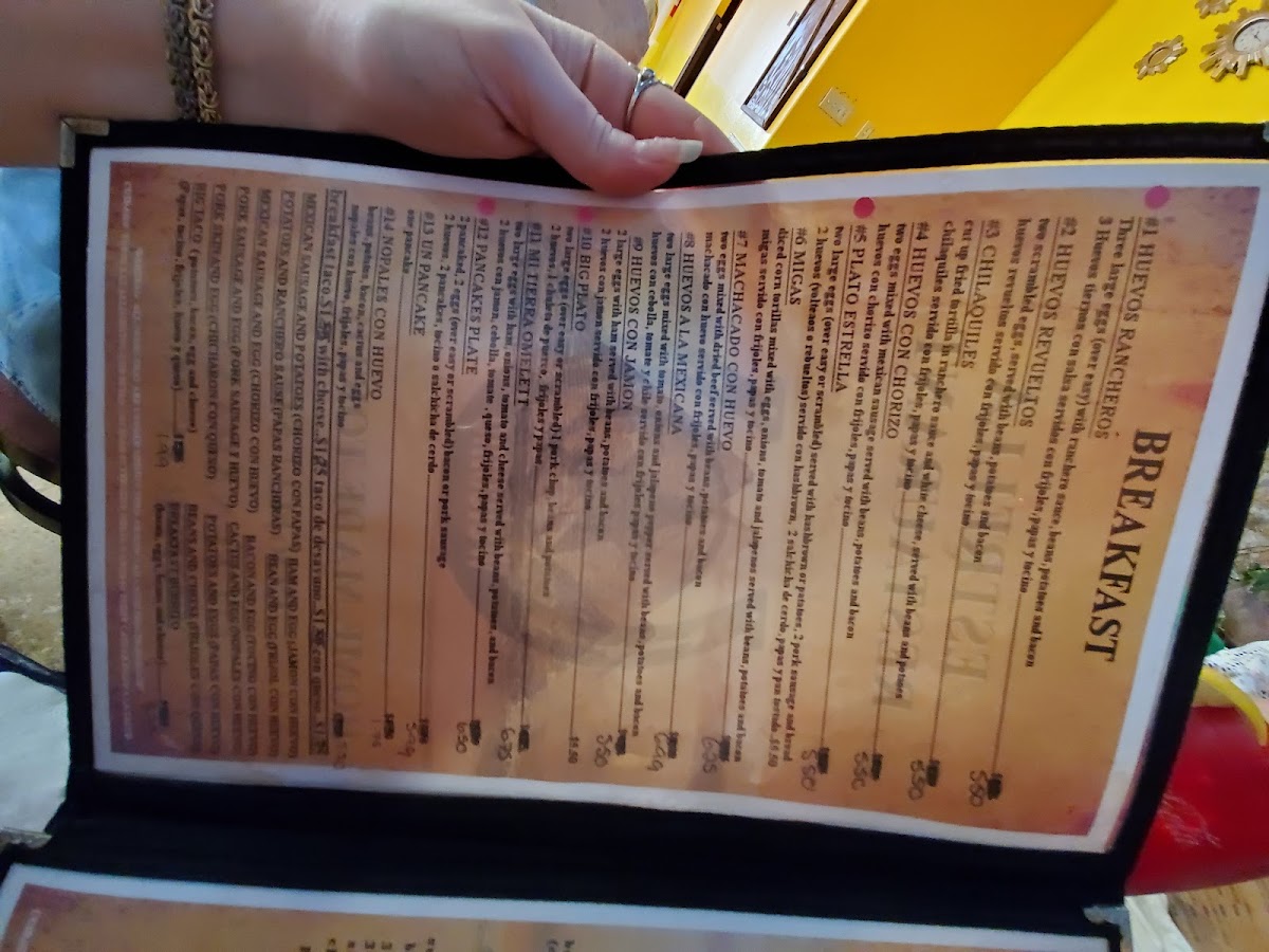 Estrella Restaurant Mexican Food menu board