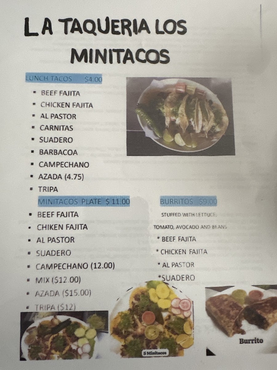 La Taqueria Los MiniTacos menu board