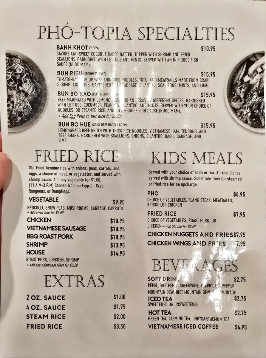 Pho-Topia menu board