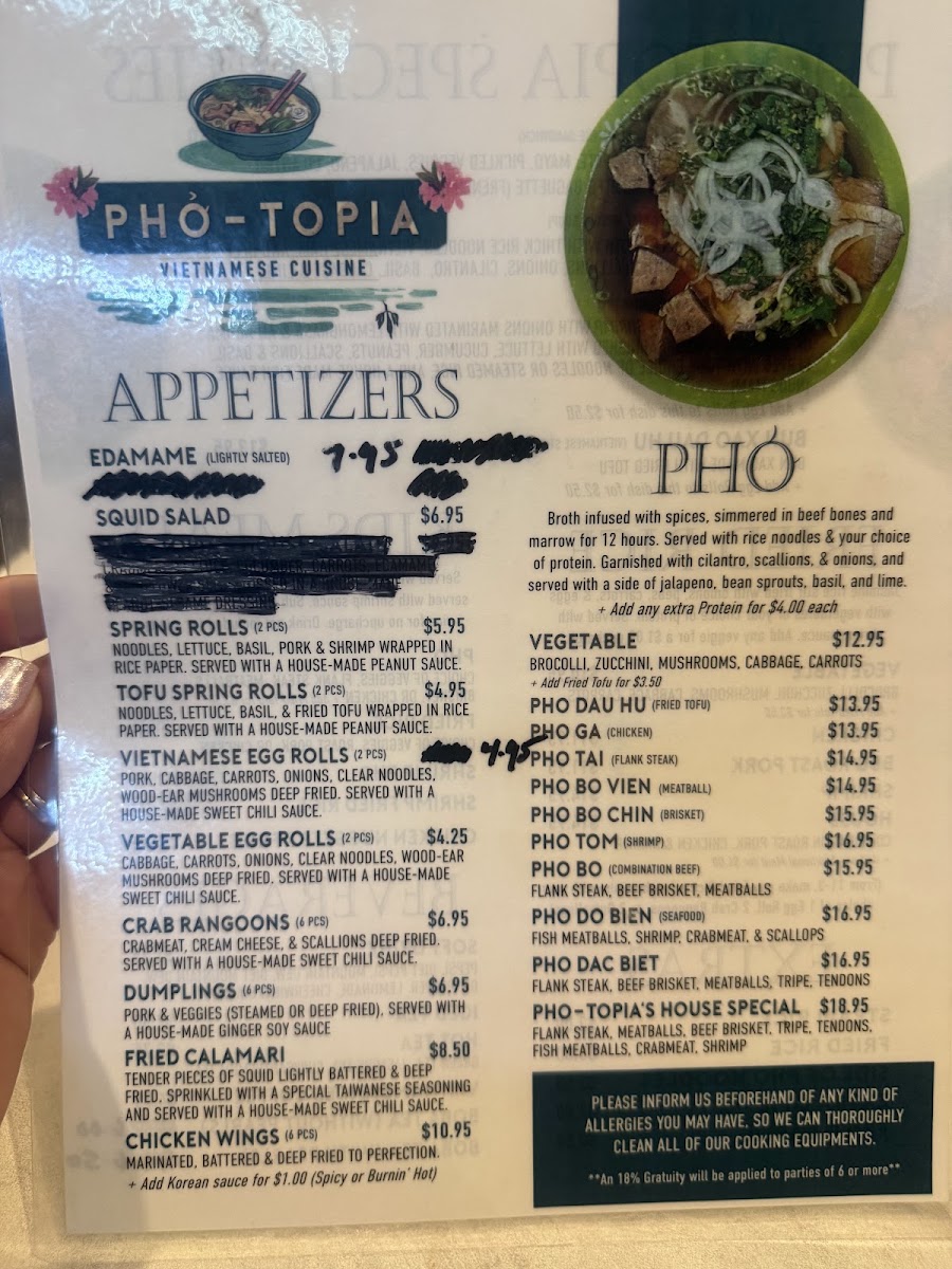 Pho-Topia menu board