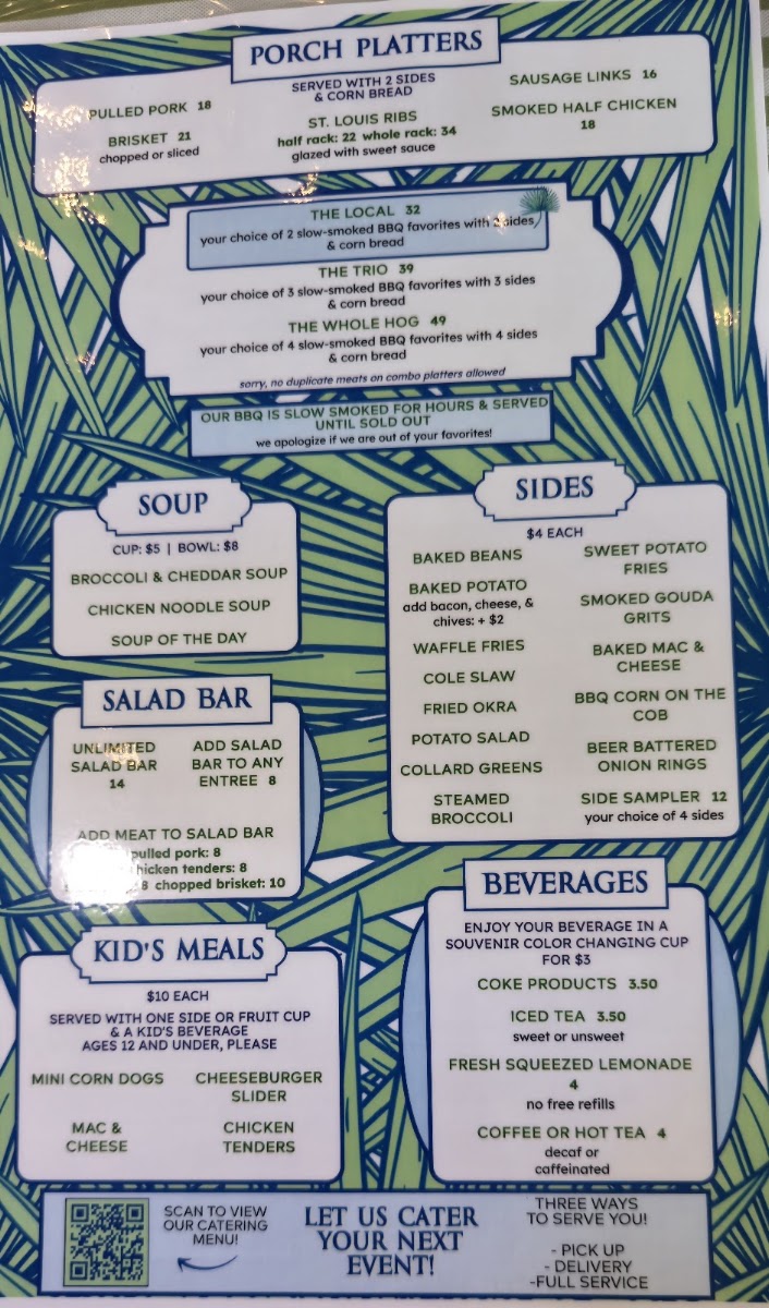 The Back Porch Southern Eats menu board
