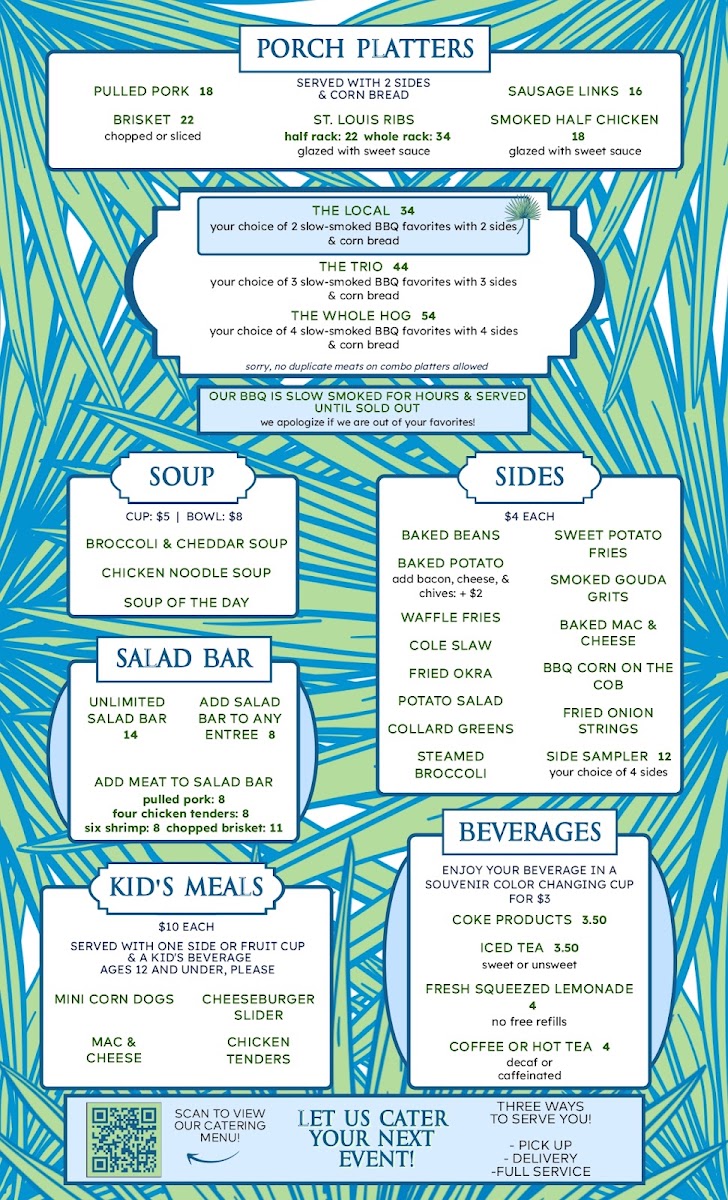 The Back Porch Southern Eats menu board