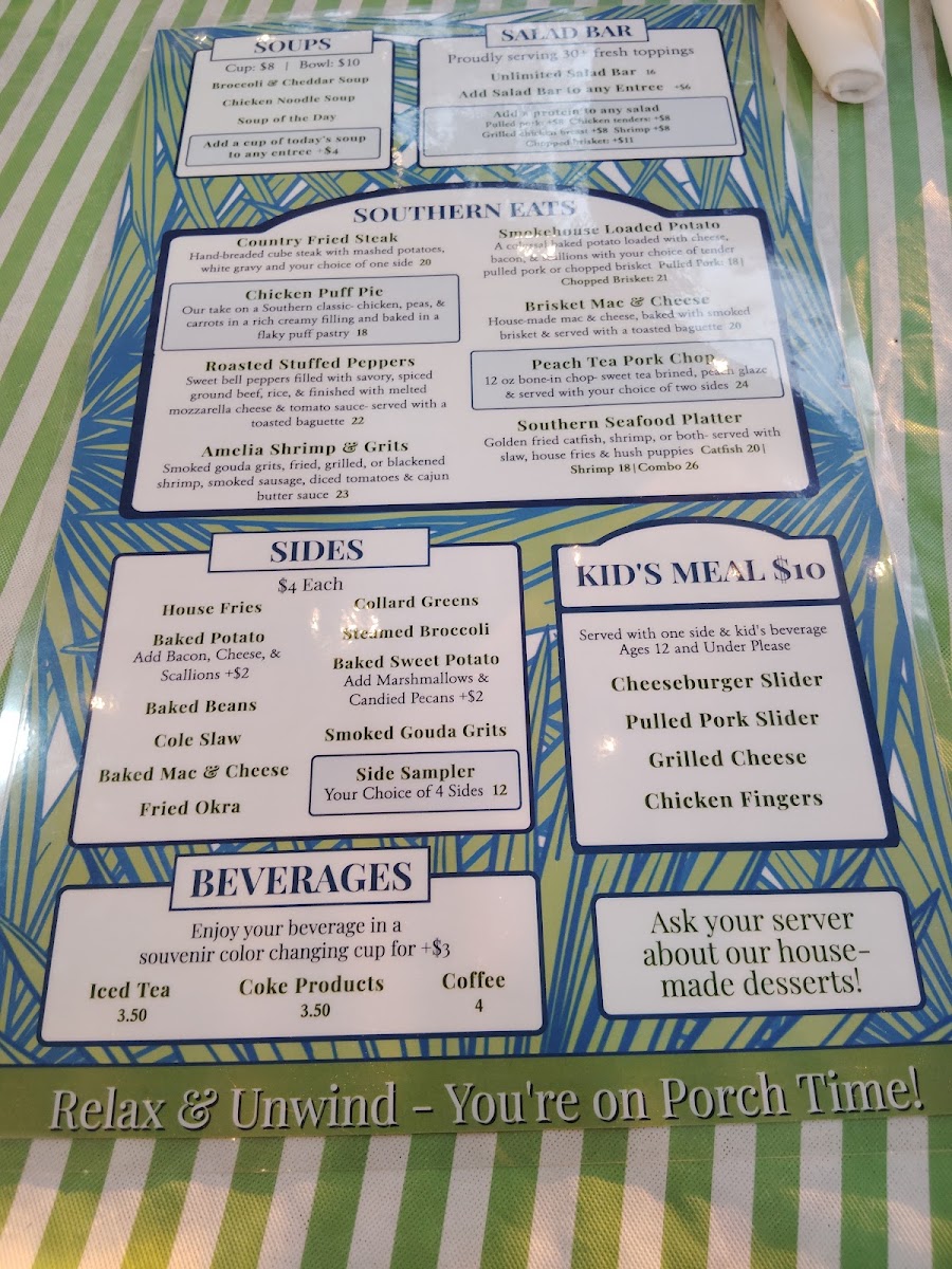 The Back Porch Southern Eats menu board