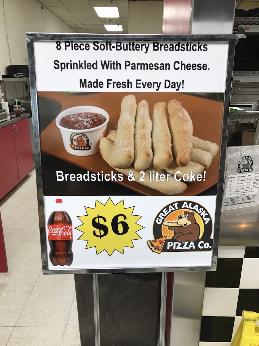 Great Alaska Pizza Company menu board