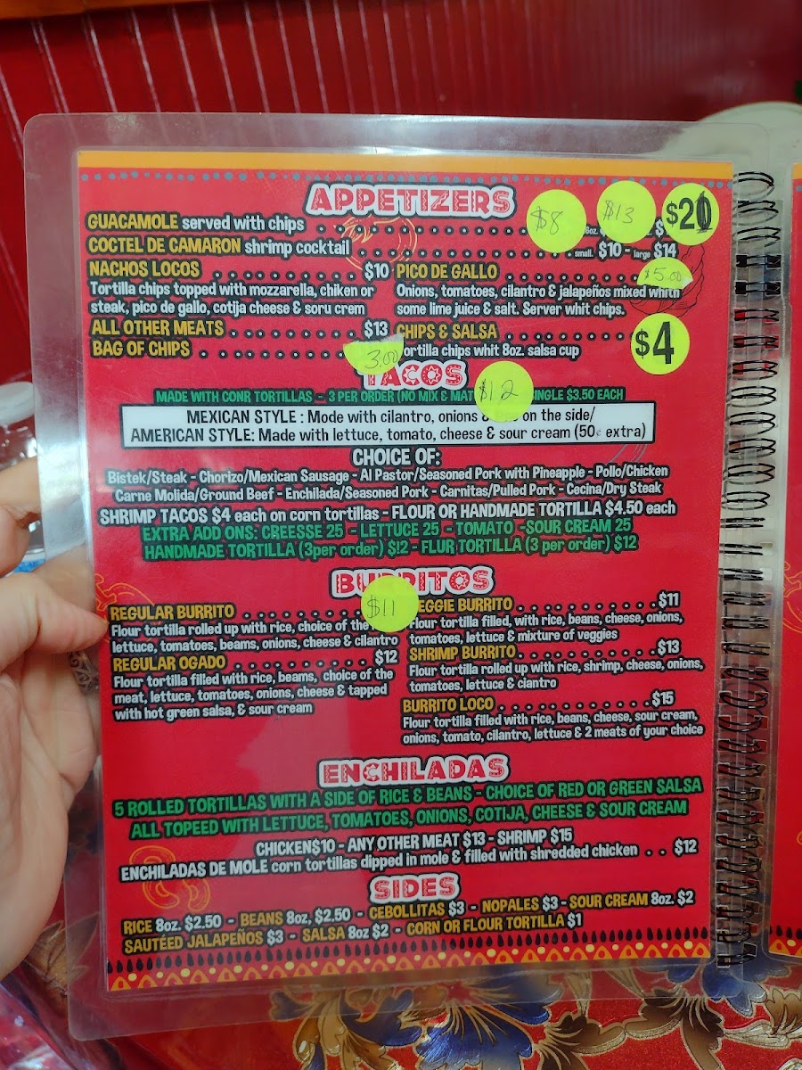 La Frontera Mexican Restaurant menu board